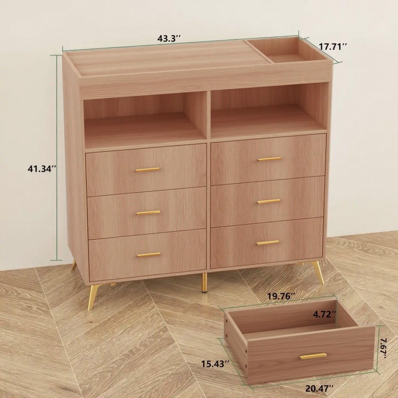 Modern Baby Changing Table Dresser with 6 Drawers and LED Lights GainNo