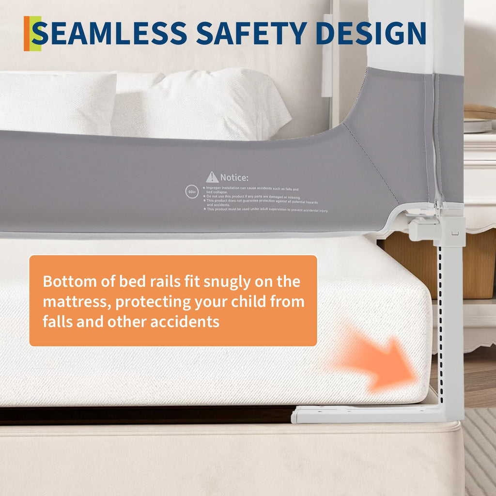 Adjustable Height Toddler Bed Rail Guard White/Grey Two 78.7 in + One 74.8 in GainNo