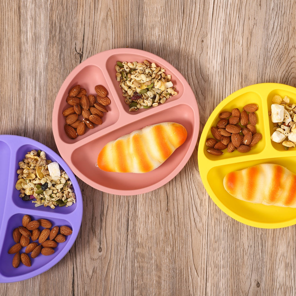 Silicone Baby Plates Set of 3 Divided Dishes BPA-Free Microwave Safe GainNo