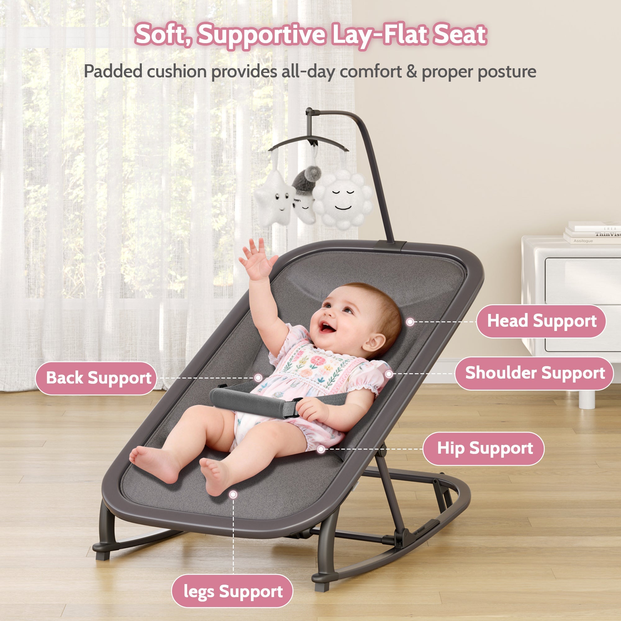 Aluminum Frame Baby Swing with Adjustable 3-Position Design Grey