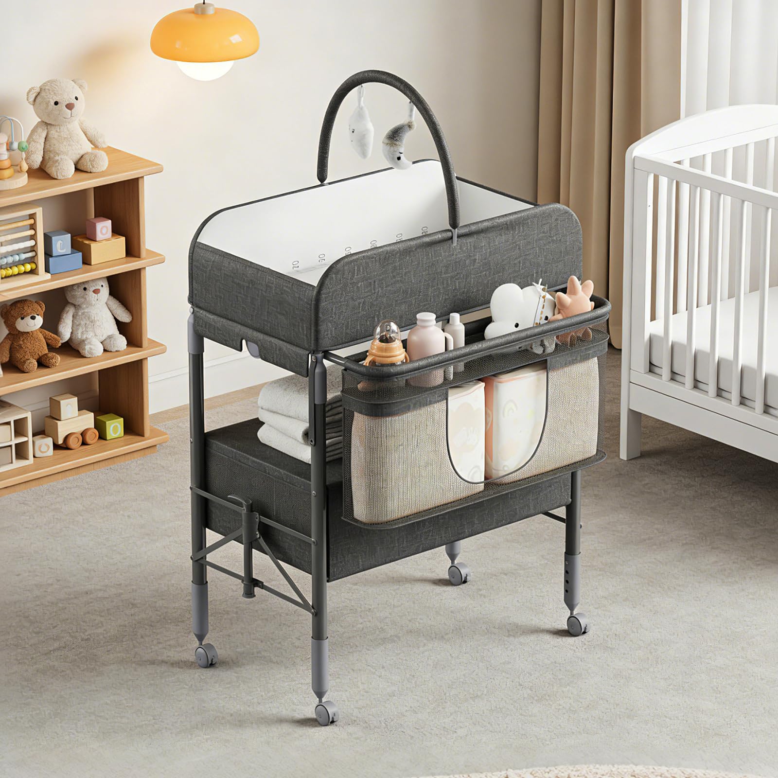Portable Foldable Baby Changing Table with Storage Baskets Dark Grey