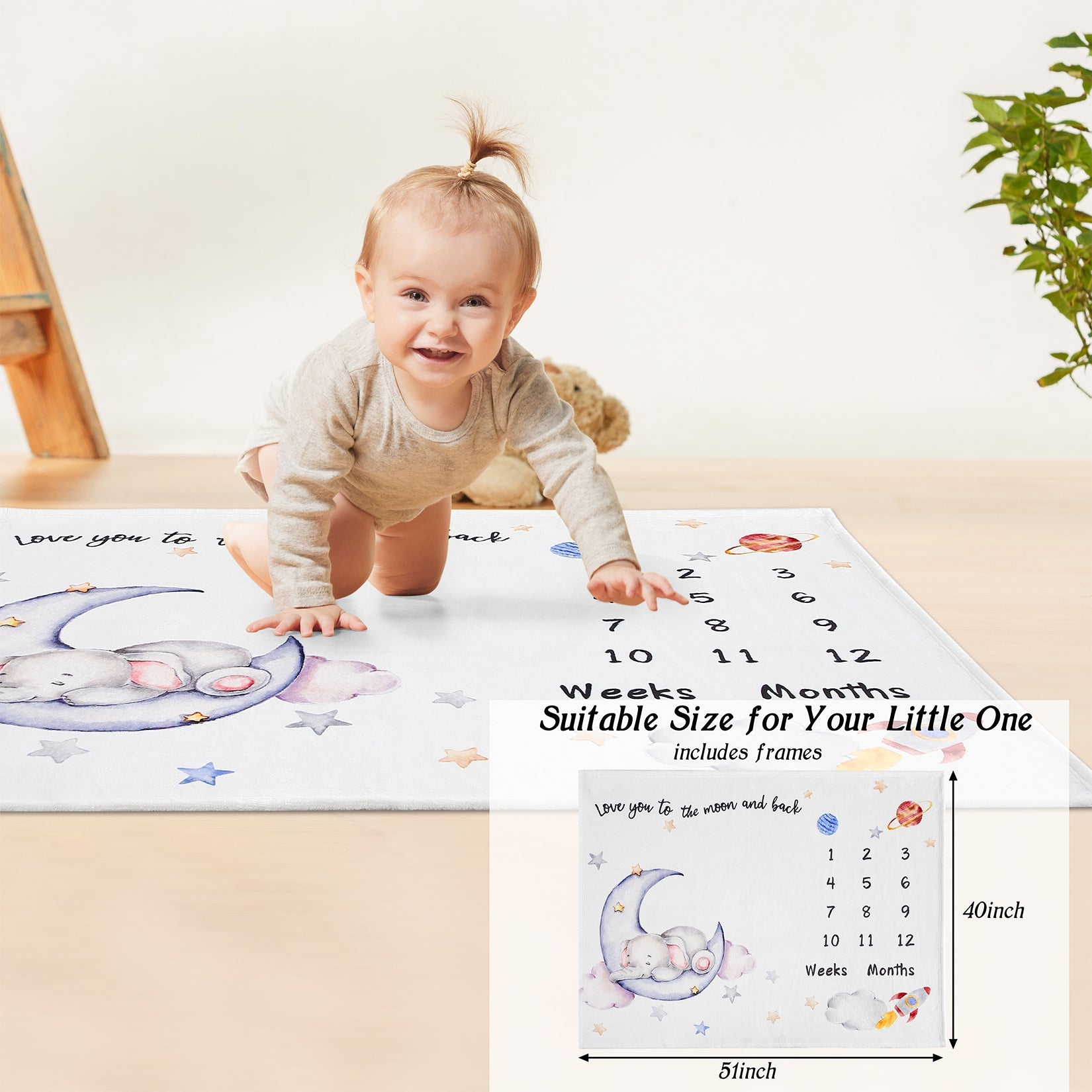 Soft Elephant Baby Milestone Blanket 40x51 inch Unisex Photo Prop