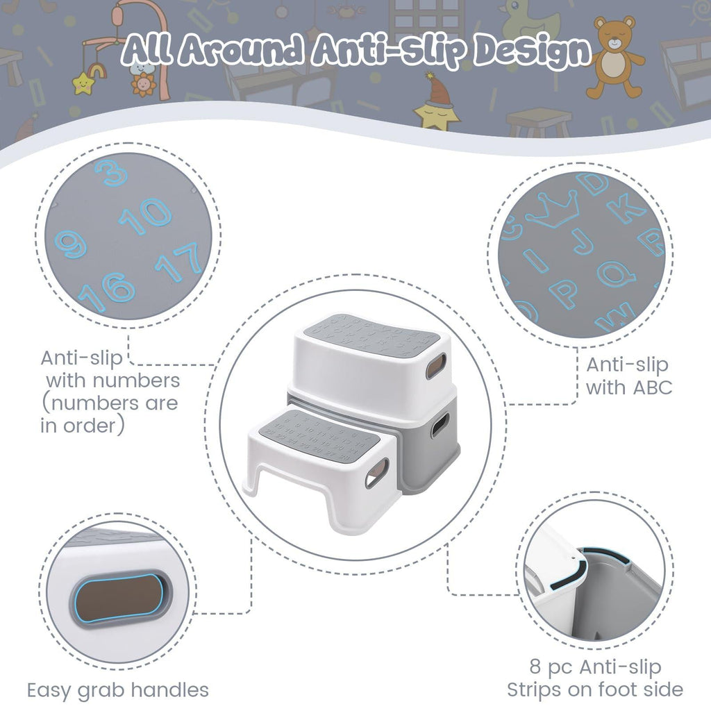 Anti-Slip Toddler Step Stools 2 Pack Educational Numbers ABC Design GainNo