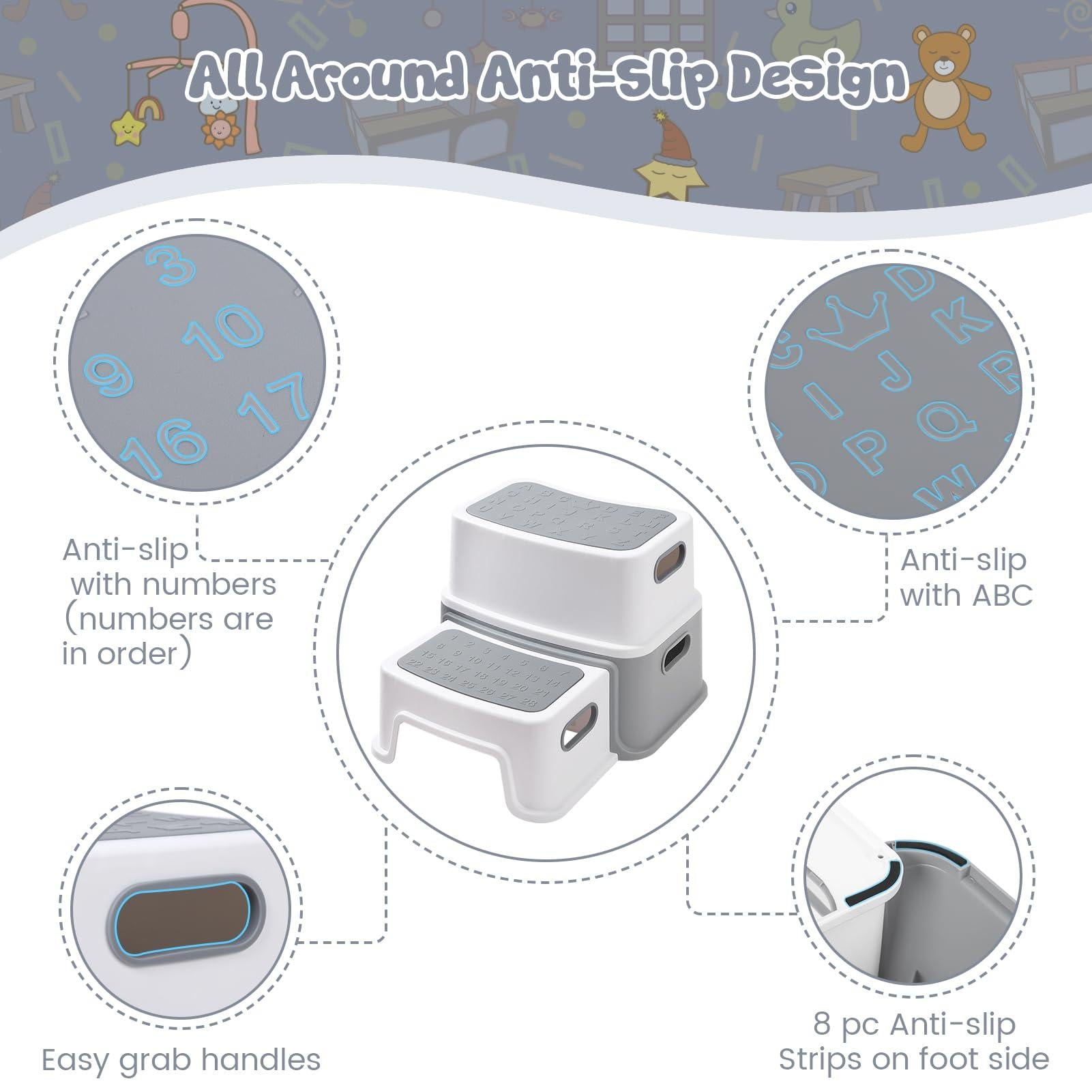 Anti-Slip Toddler Step Stools 2 Pack Educational Numbers ABC Design GainNo