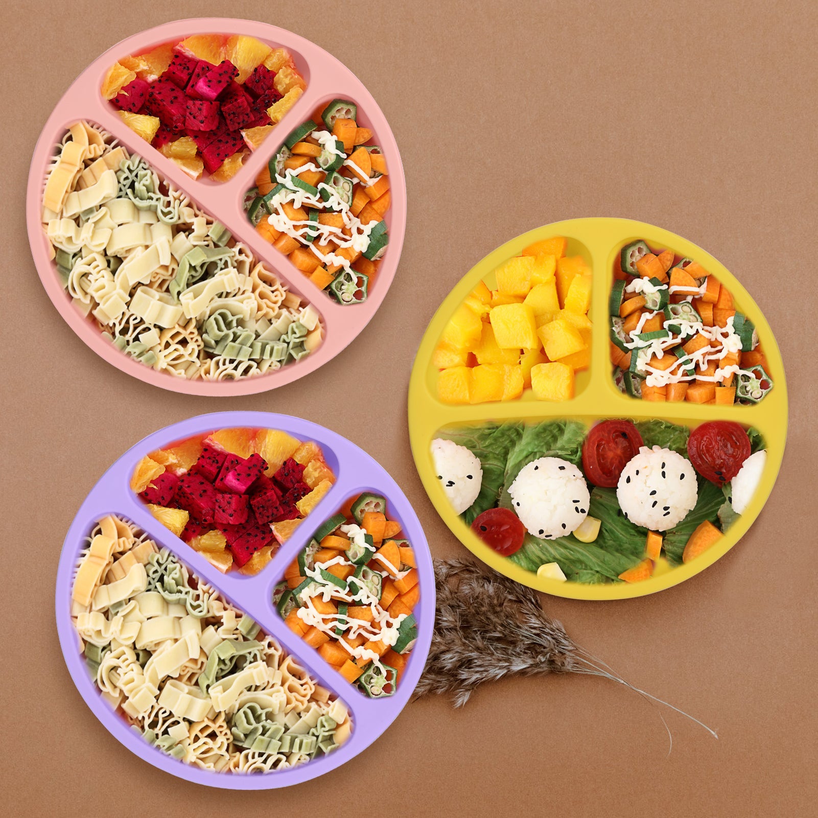 Silicone Baby Plates Set of 3 Divided Dishes BPA-Free Microwave Safe GainNo