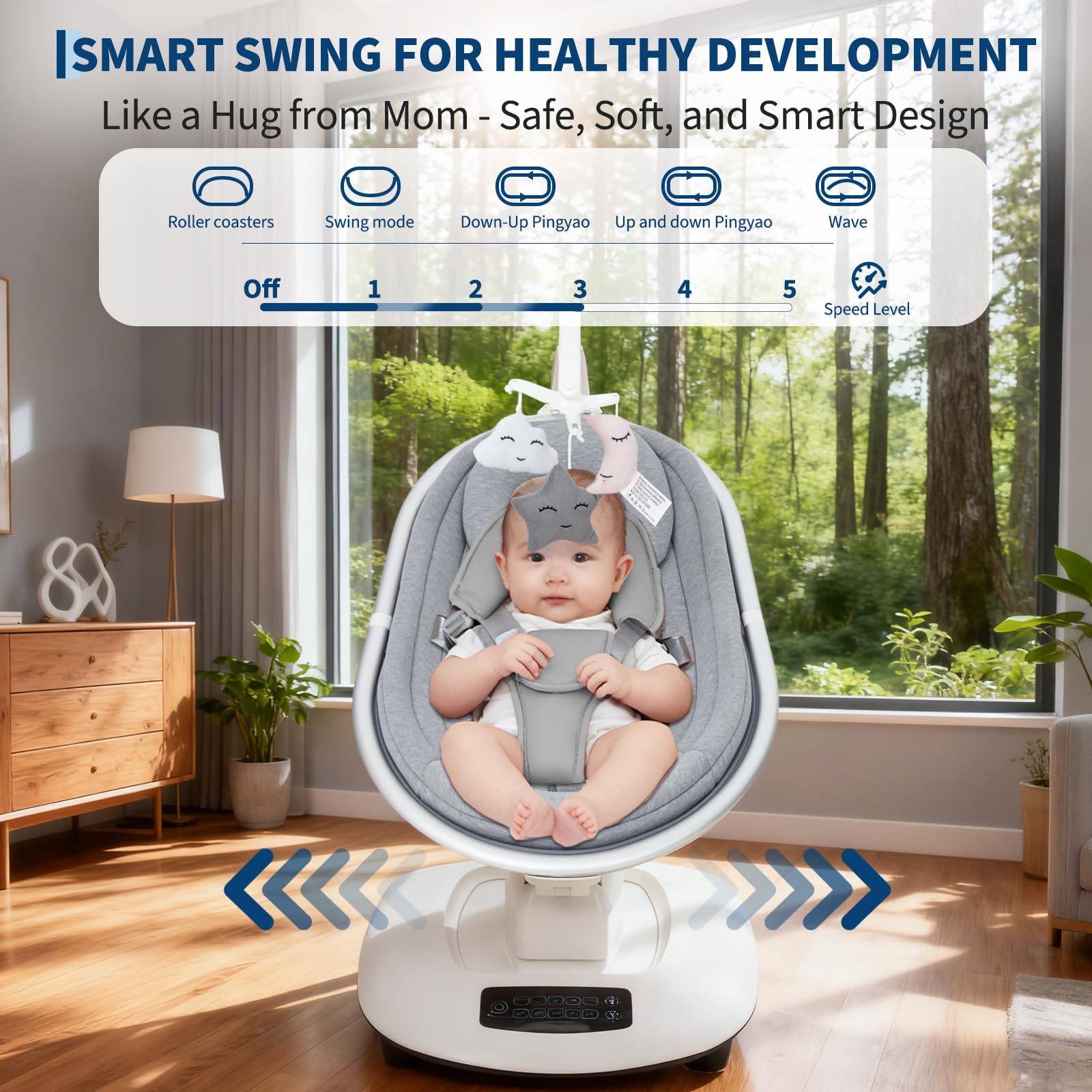 Electric Baby Swing with 5 Soothing Motions Light Grey