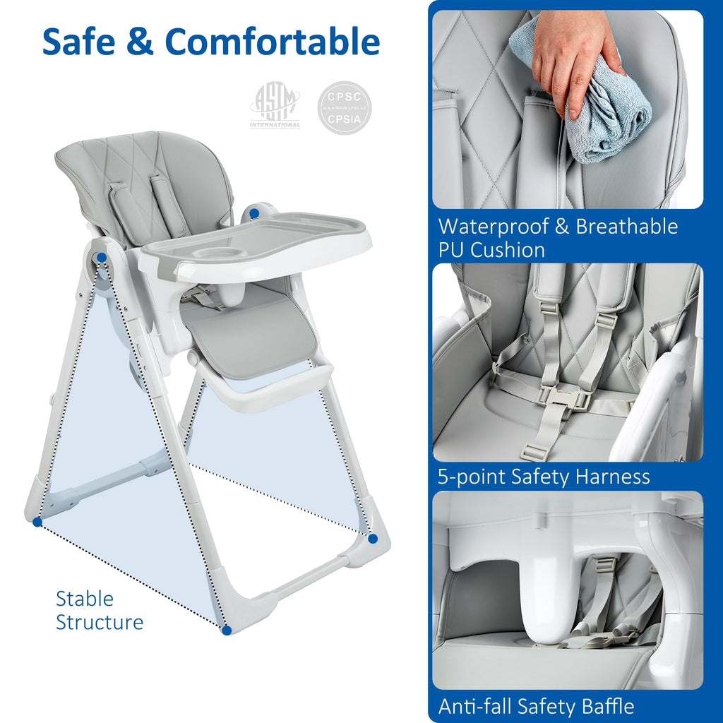 Multifunctional Baby High Chair Adjustable Height Foldable Design