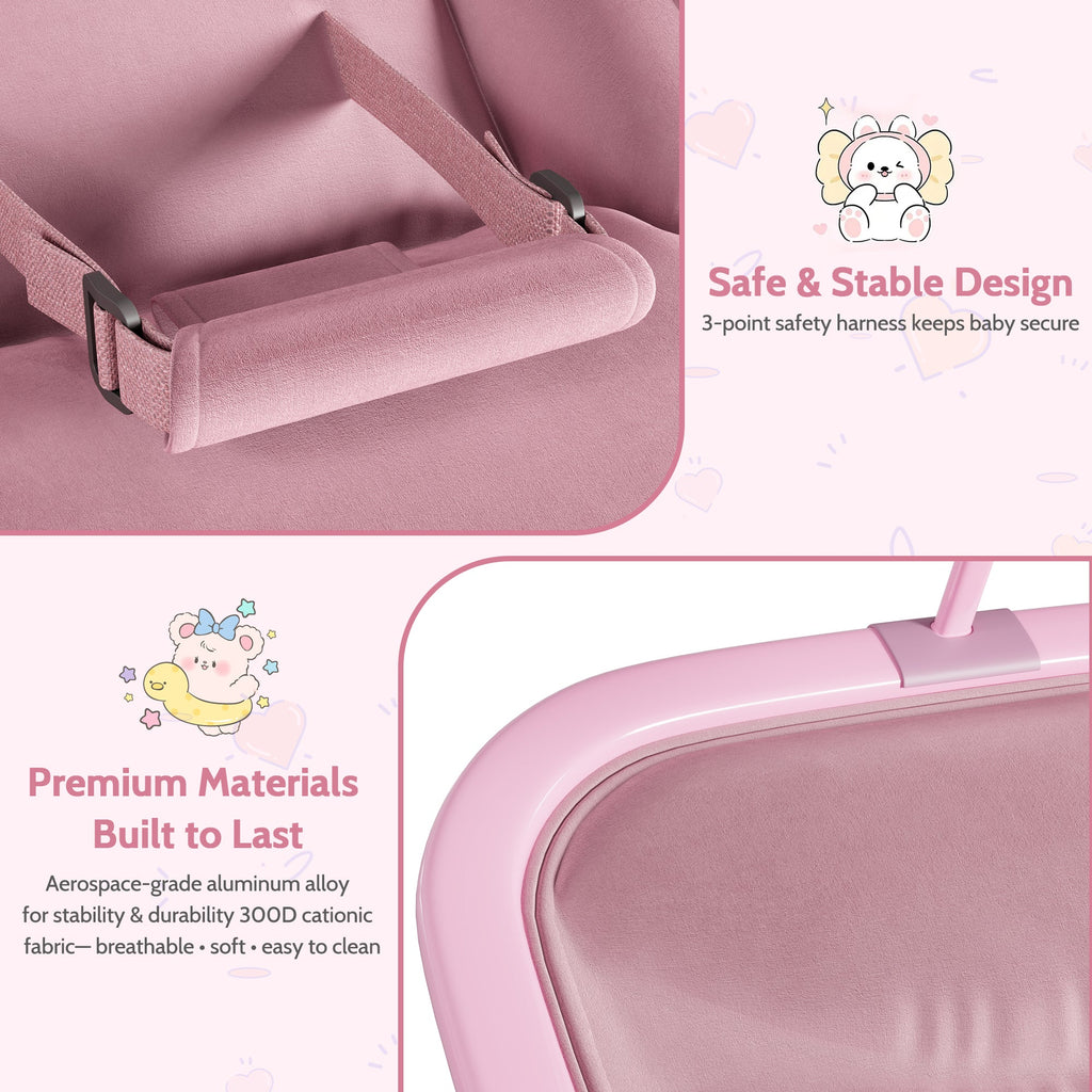 Aluminum Frame Baby Swing with Adjustable 3-Position Design Pink