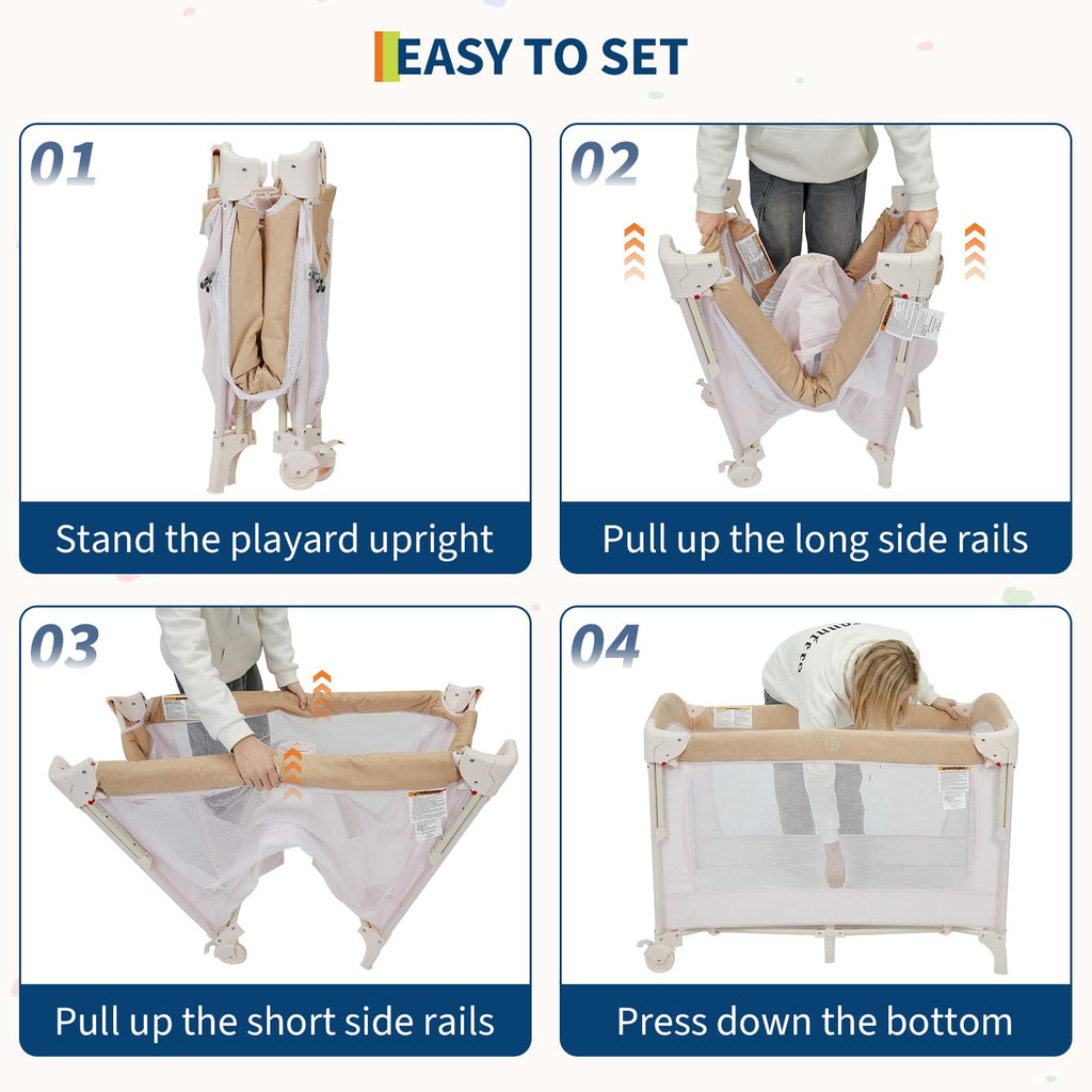 4 in 1 Baby Playard Portable Bedside Crib with Rocking Bassinet GainNo