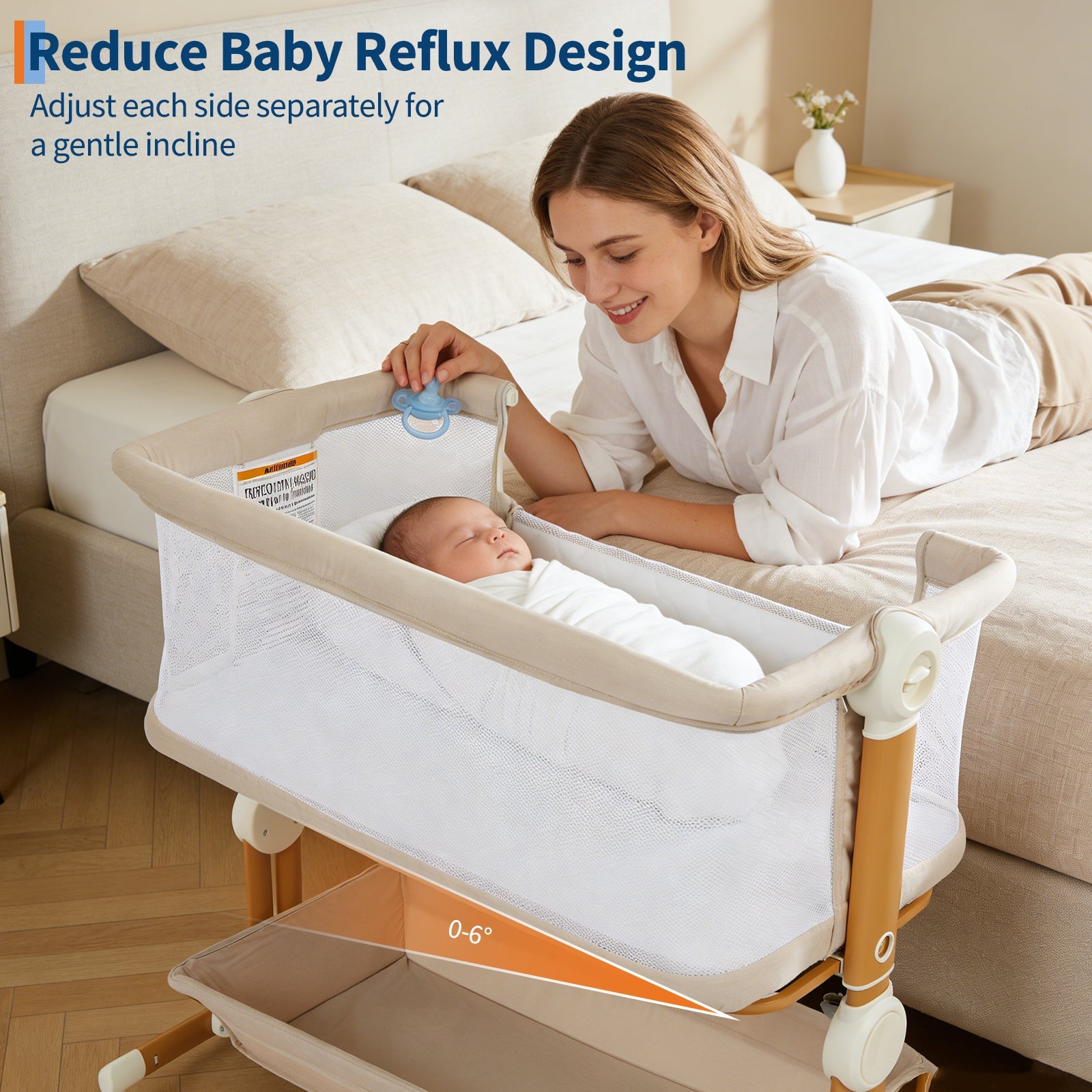 3-in-1 Portable Baby Bassinet Bedside Sleeper Khaki