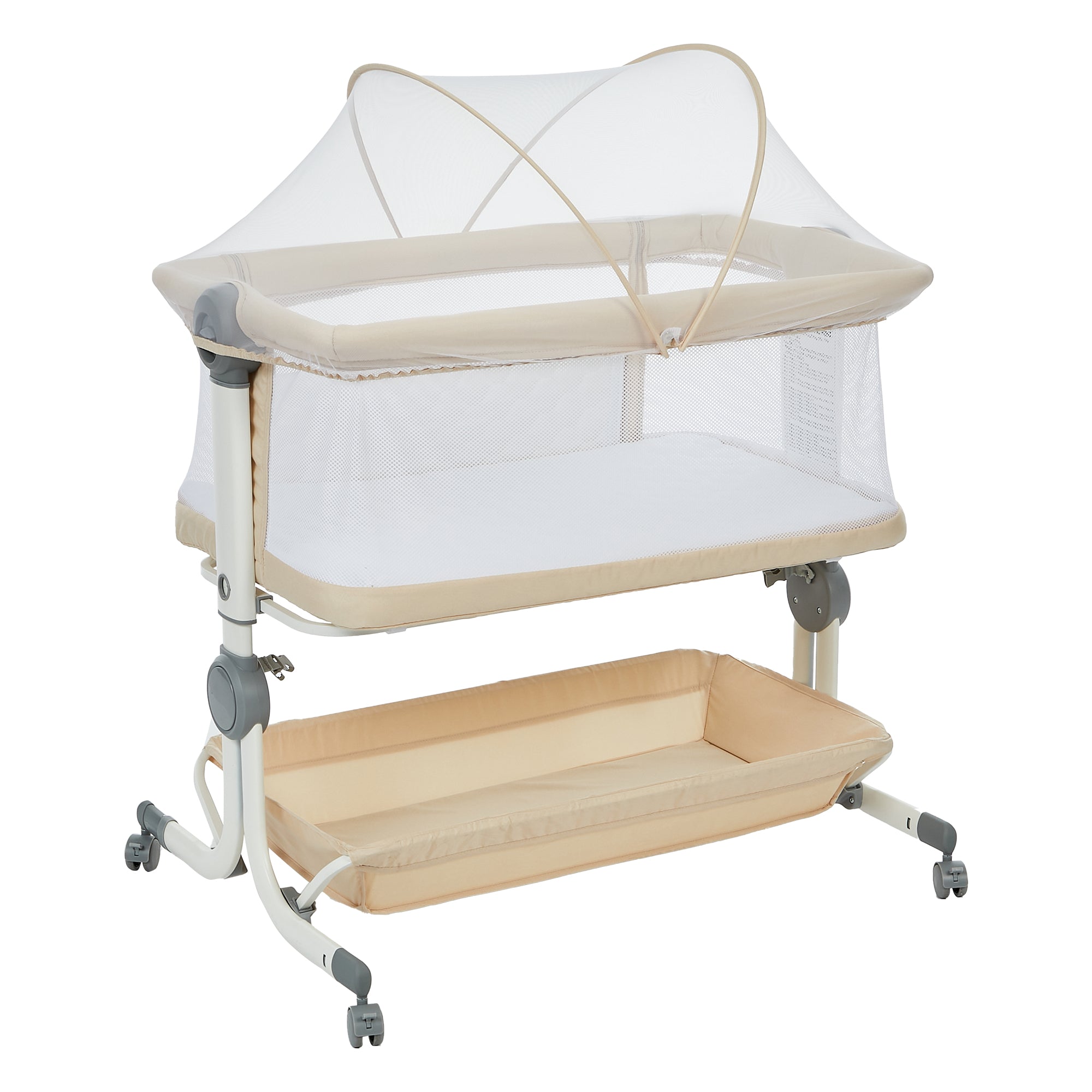 3-in-1 Portable Baby Bassinet Bedside Sleeper Khaki with Mosquito Net