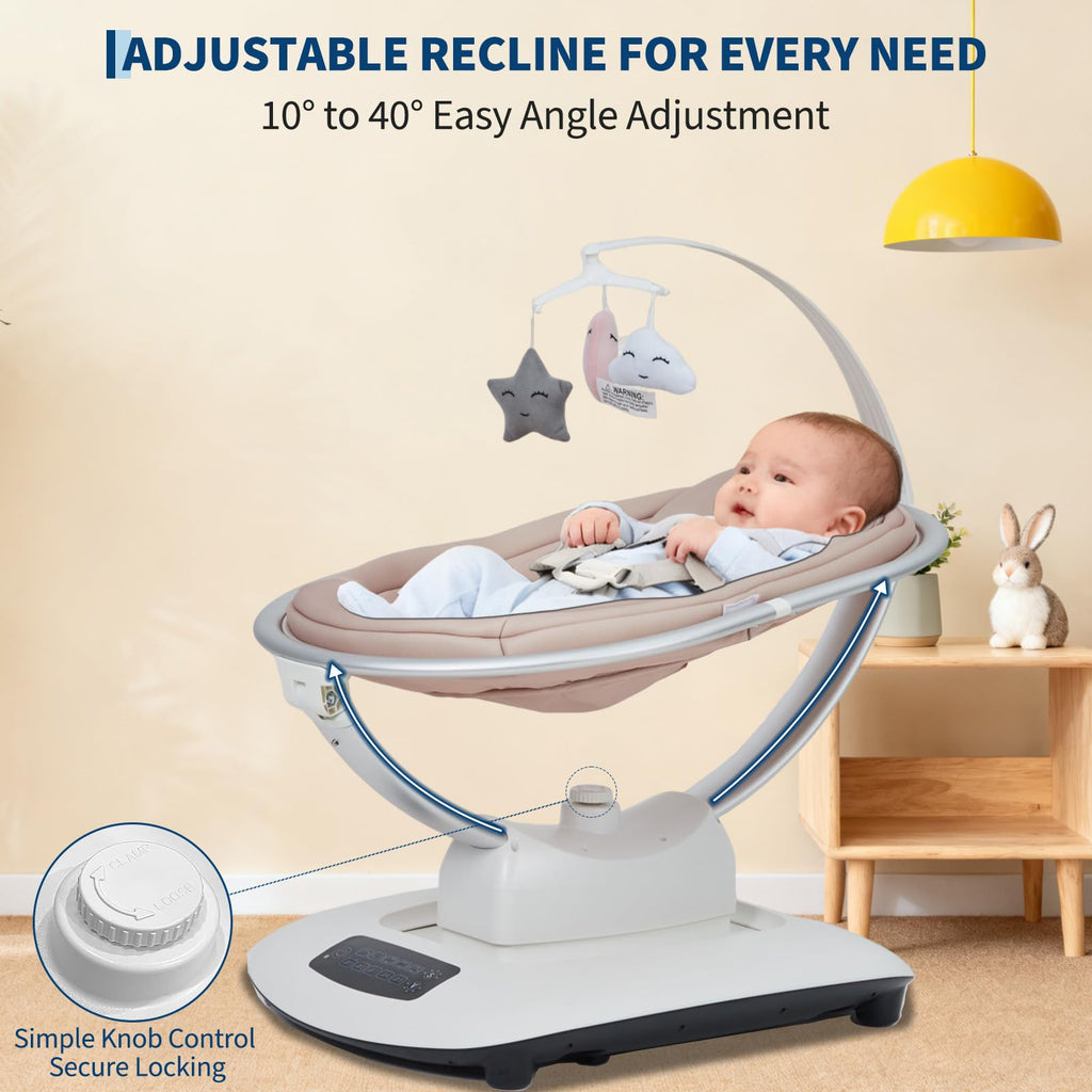 Electric Baby Swing with 5 Soothing Motions and Remote Control Khaki
