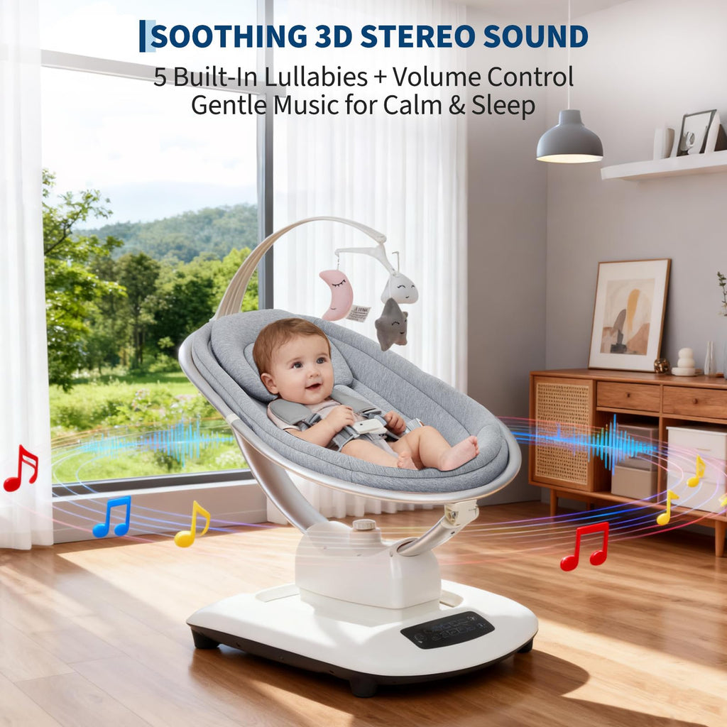 Electric Baby Swing with 5 Soothing Motions Light Grey