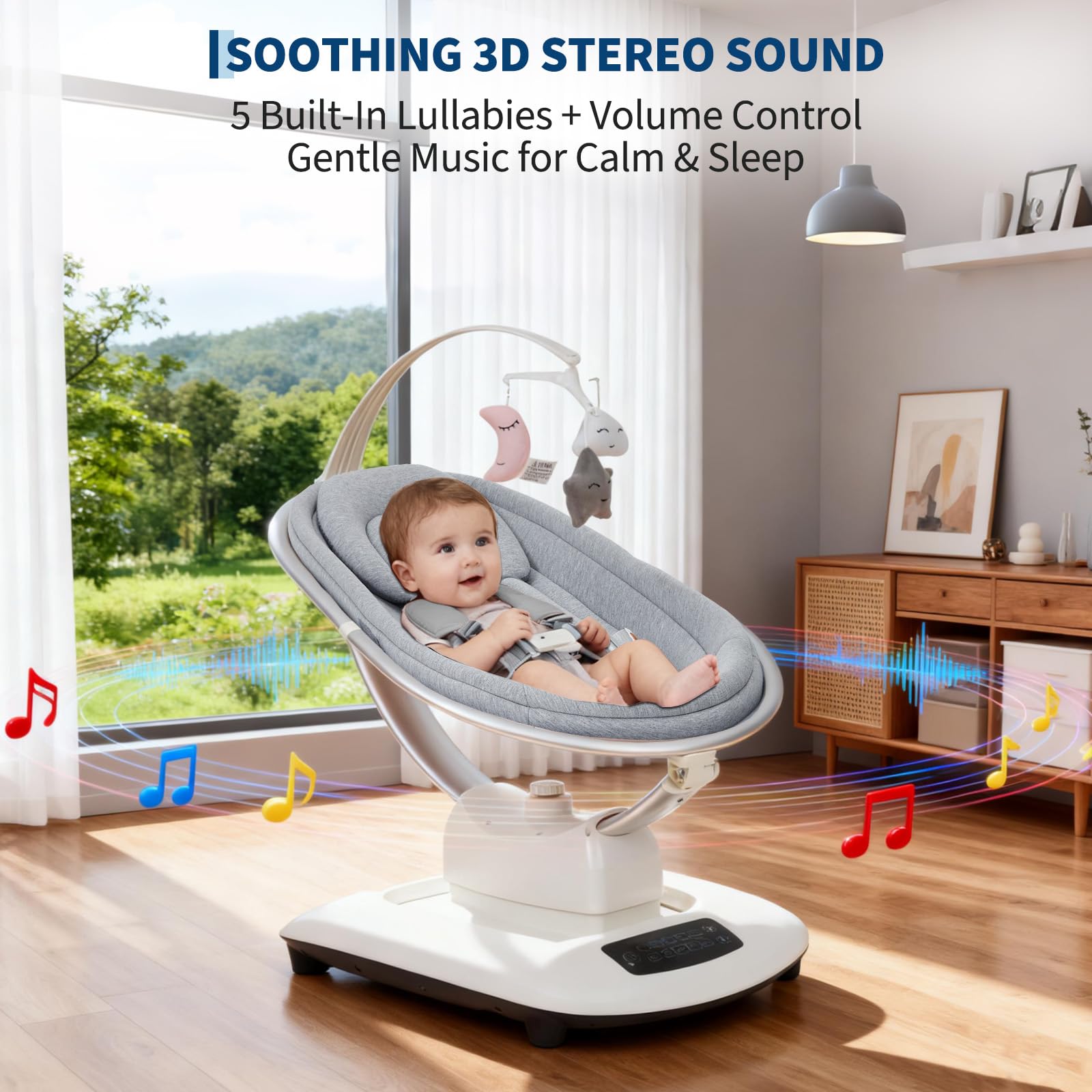 Electric Baby Swing with 5 Soothing Motions Light Grey