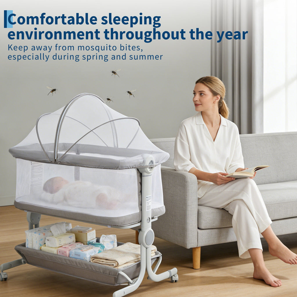 3-in-1 Portable Baby Bassinet Bedside Sleeper Light Grey