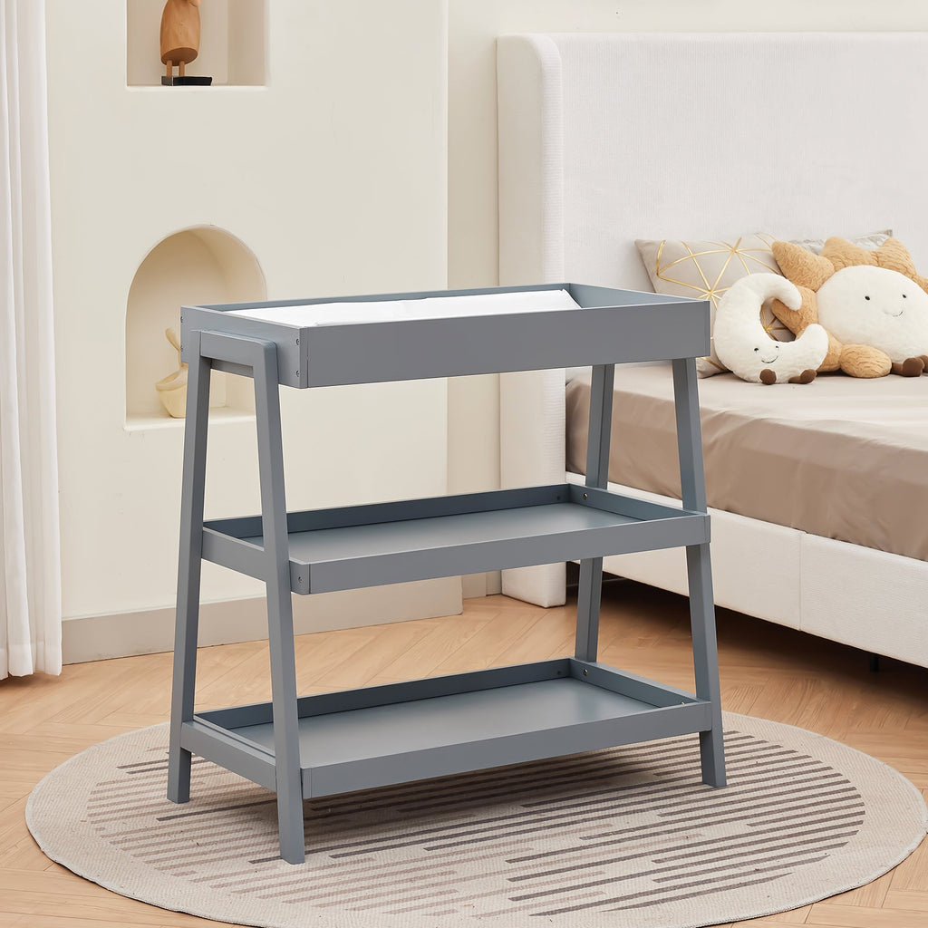 Wooden Baby Changing Table with Waterproof Pad Grey