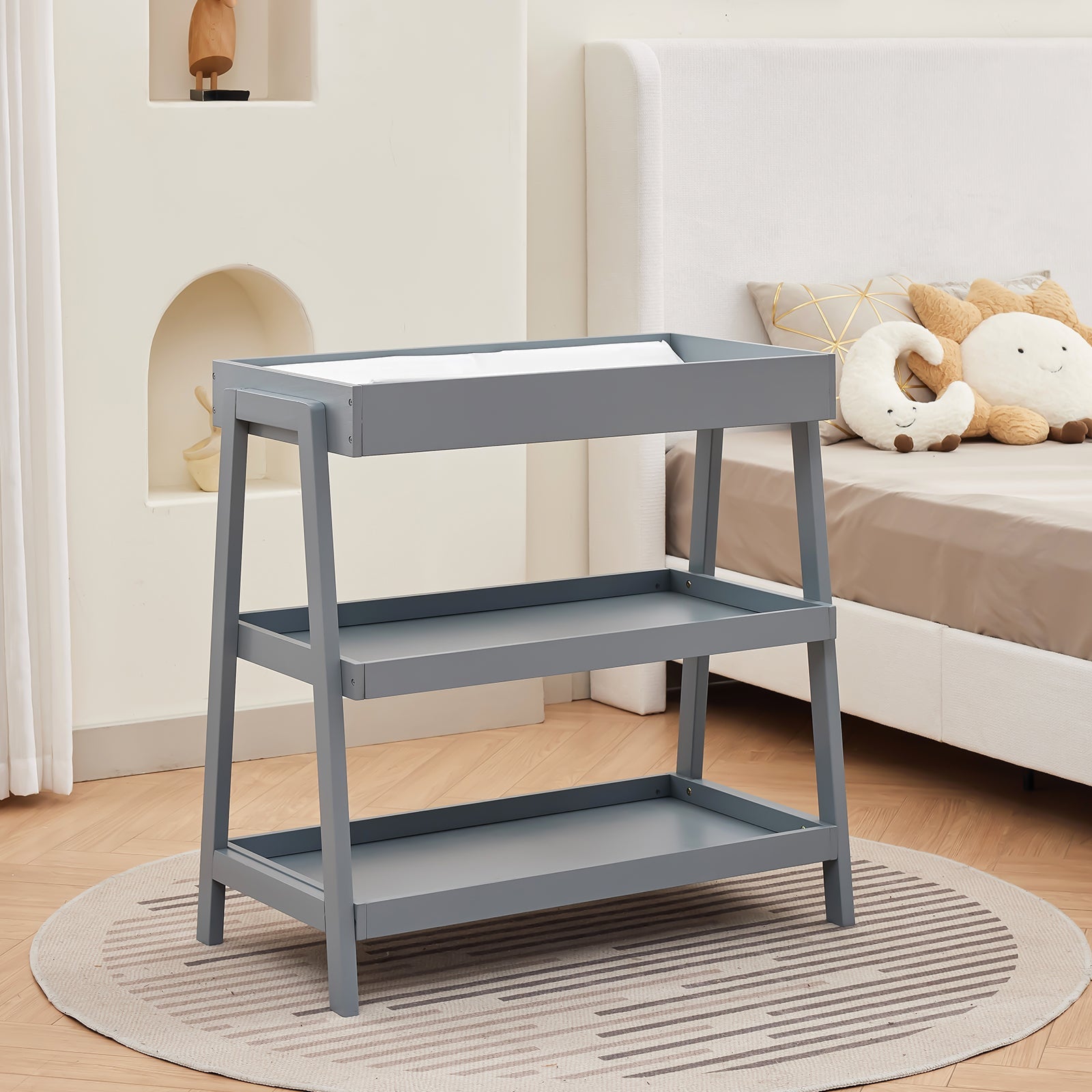 Wooden Baby Changing Table with Waterproof Pad Grey