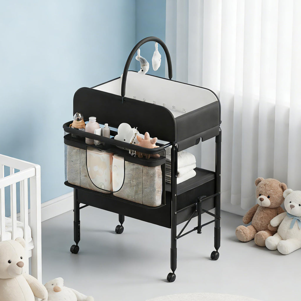 Portable Foldable Baby Changing Table with Storage Baskets Black