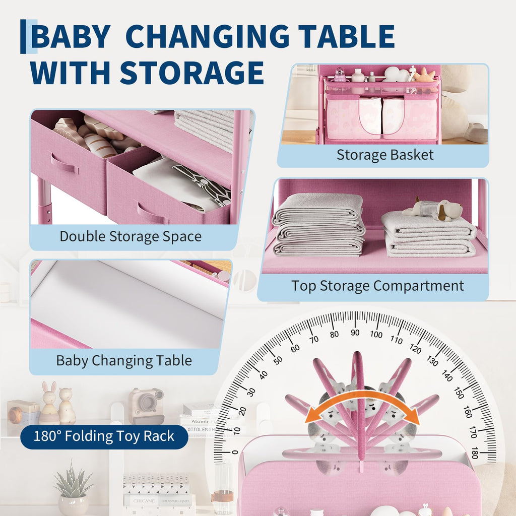 Portable Foldable Baby Changing Table with Storage Baskets Pink