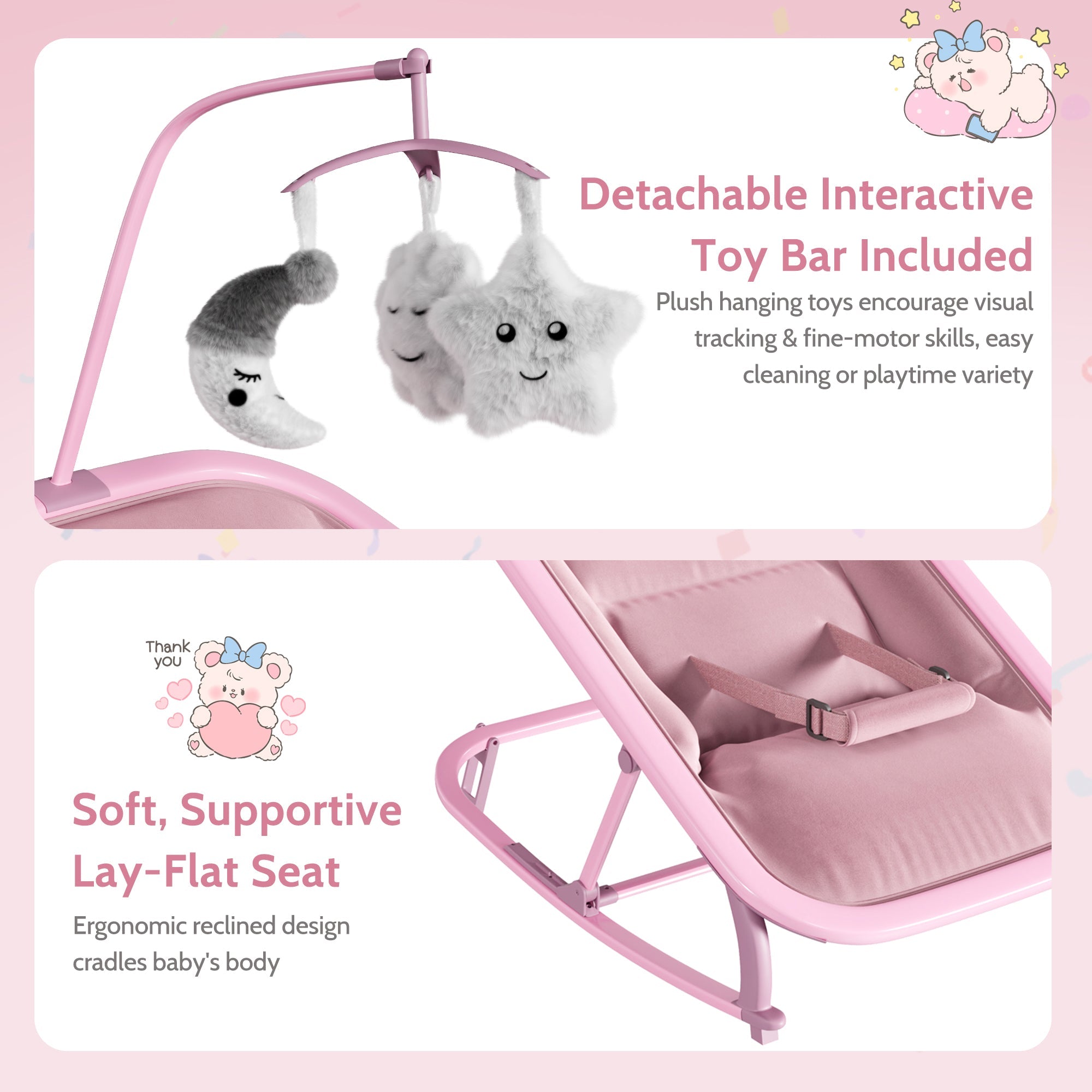 Aluminum Frame Baby Swing with Adjustable 3-Position Design Pink