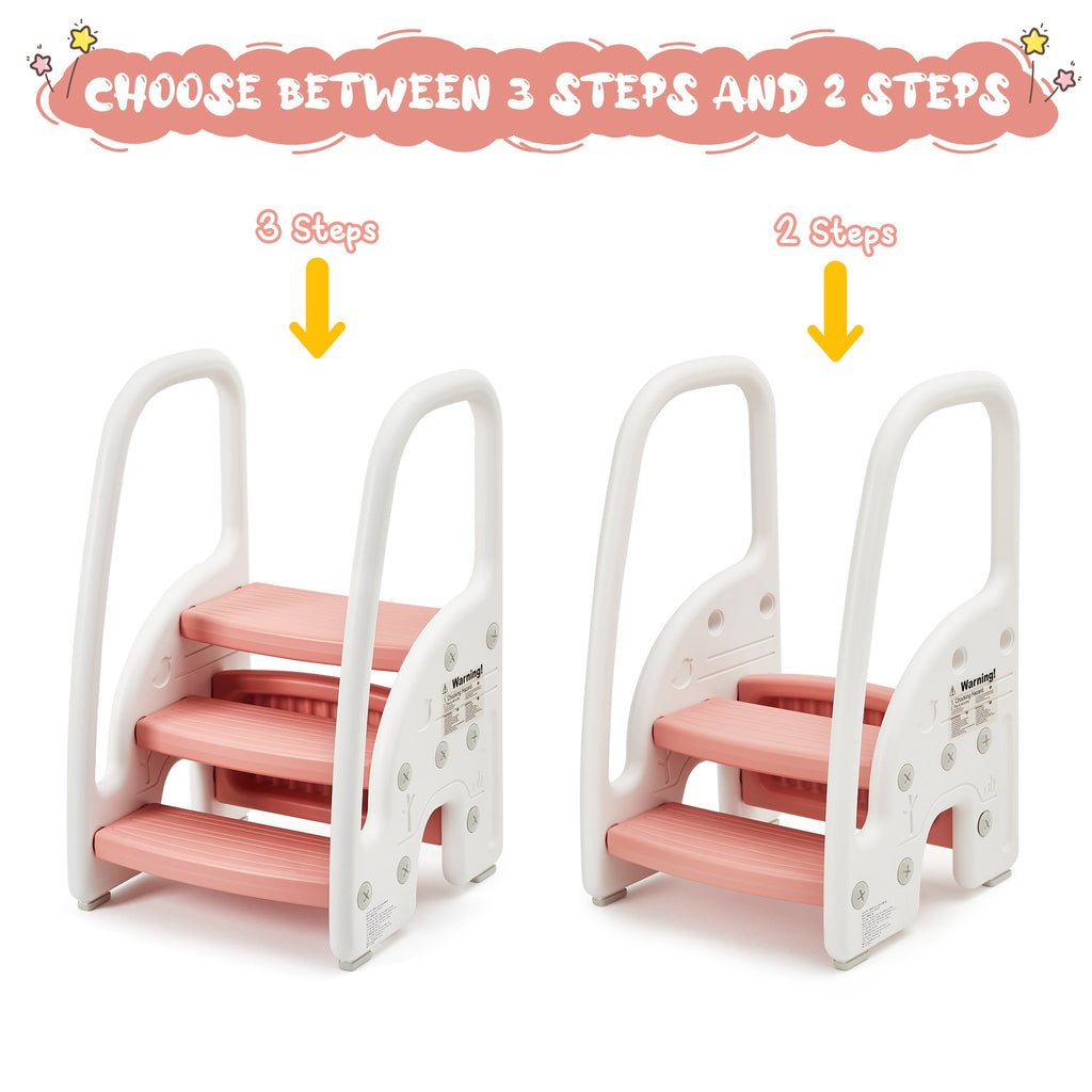 3-Step Toddler Step Stool with Safety Handles Pink