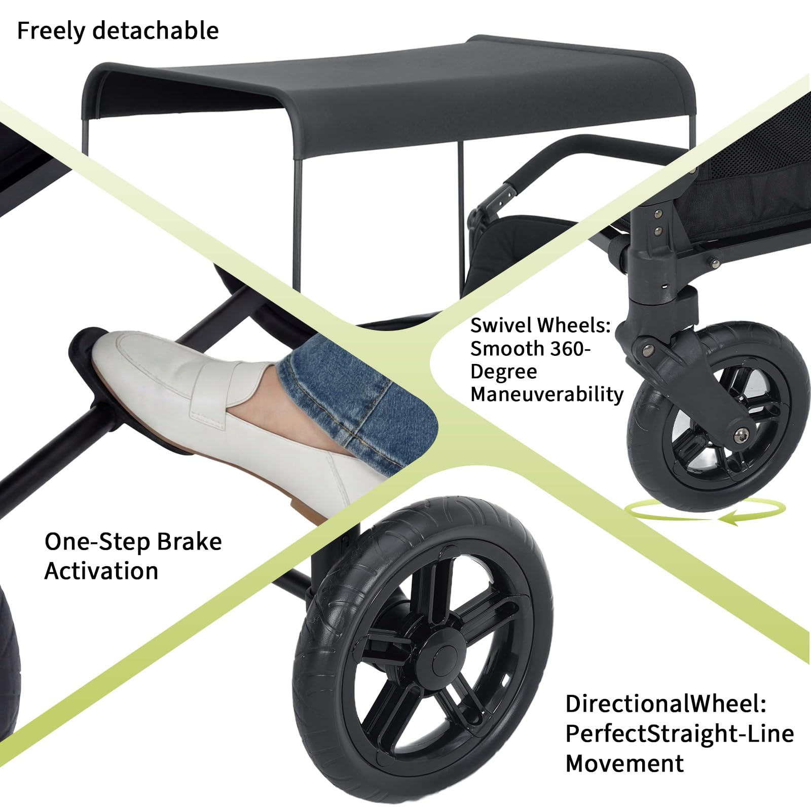 2-in-1 Foldable Double Stroller Wagon with Canopy Black