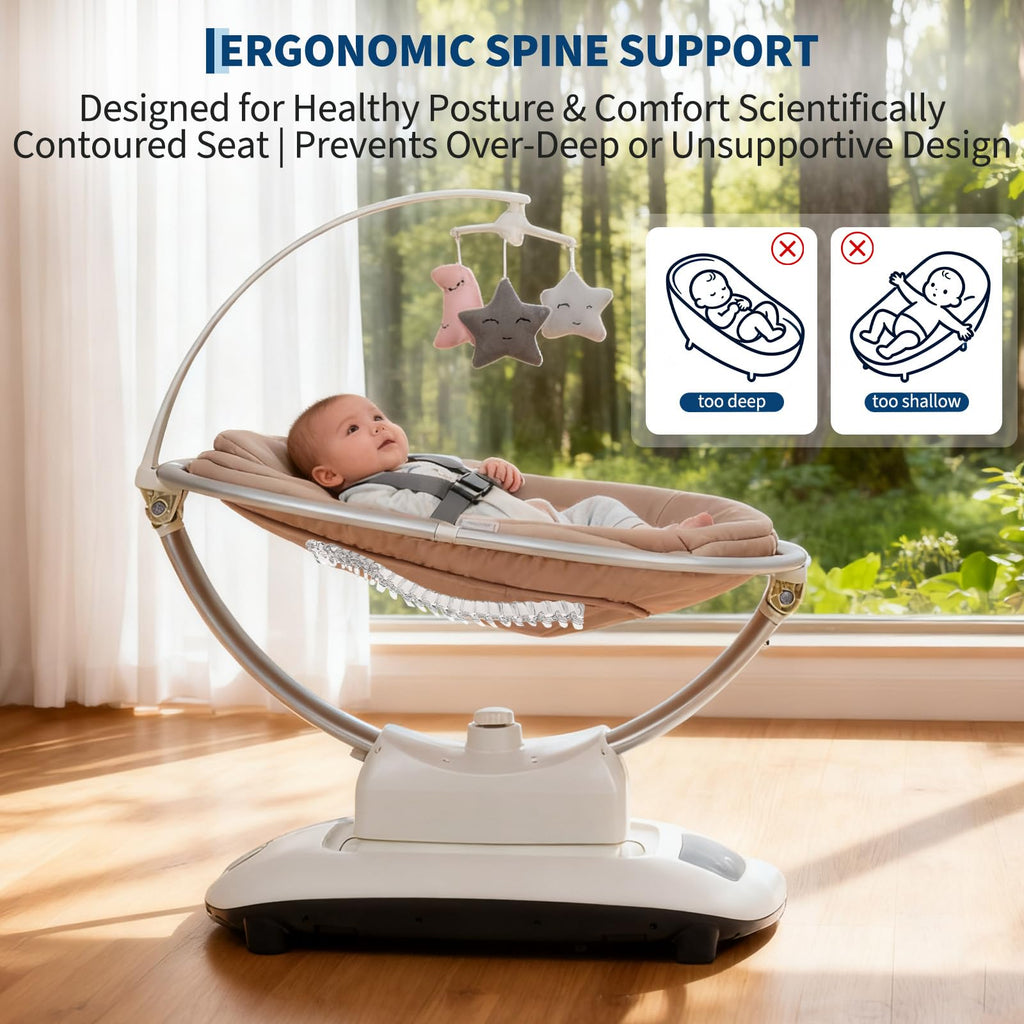 Electric Baby Swing with 5 Soothing Motions and Remote Control Khaki