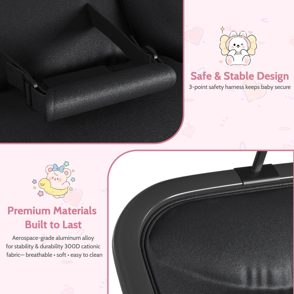 Aluminum Frame Baby Swing with Adjustable 3-Position Design Black