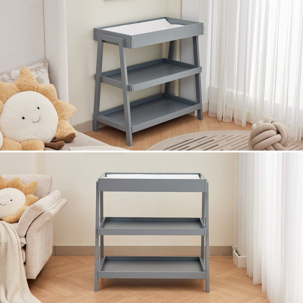 Wooden Baby Changing Table with Waterproof Pad Grey