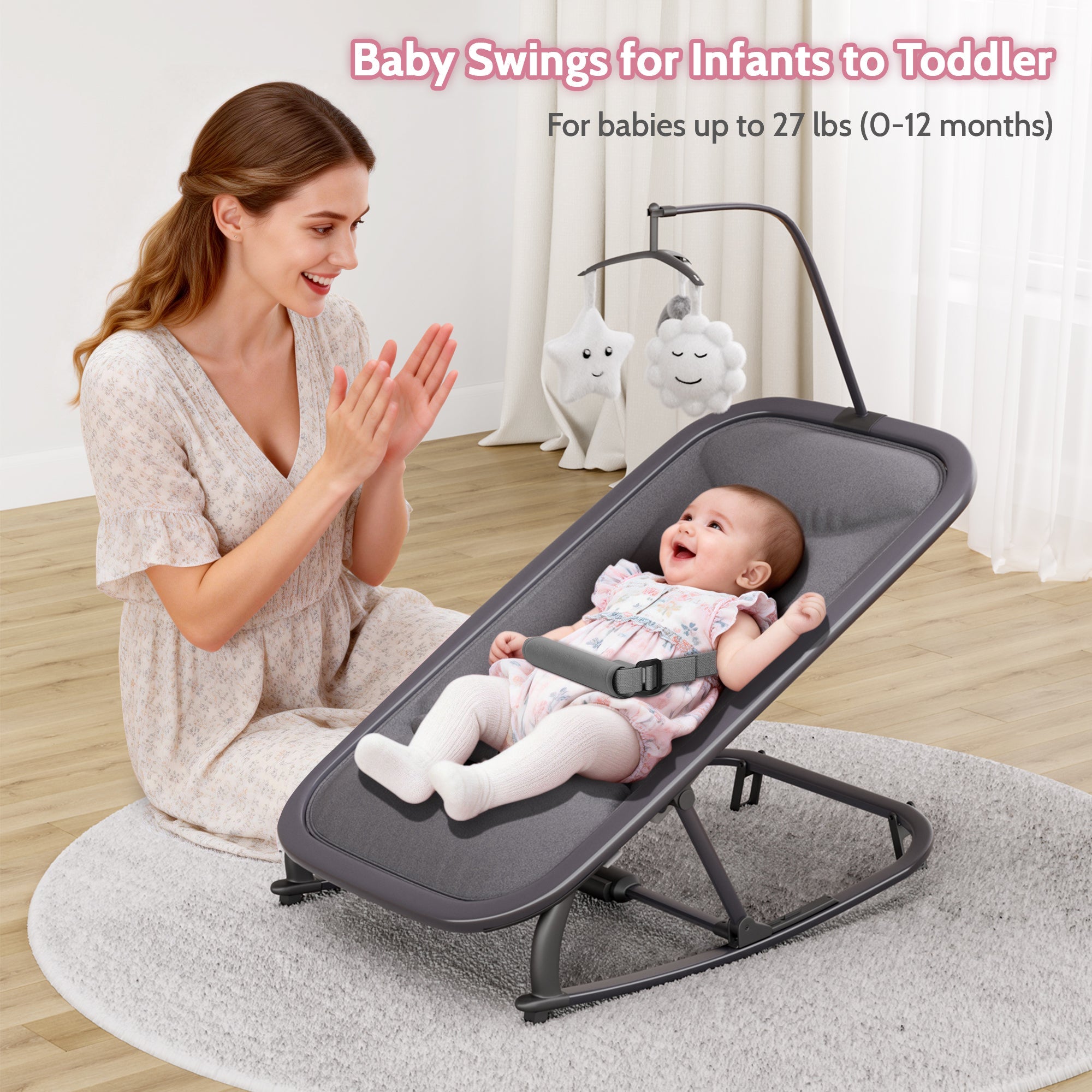 Aluminum Frame Baby Swing with Adjustable 3-Position Design Grey