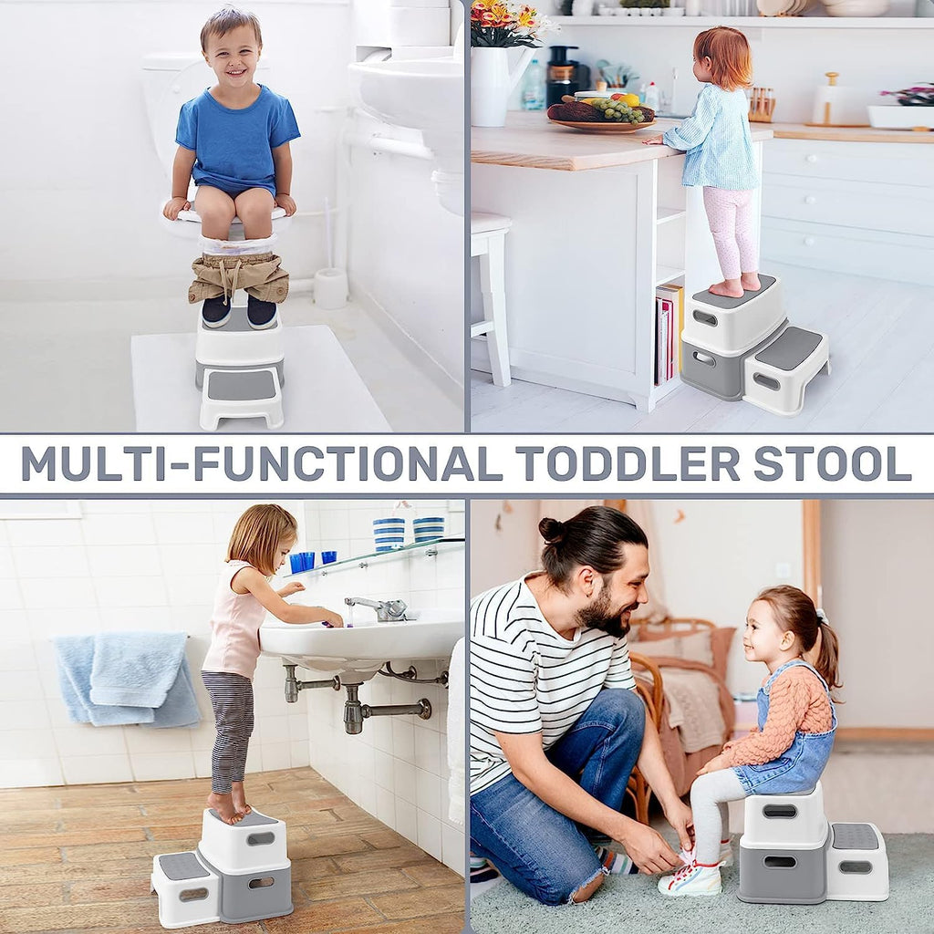 Anti-Slip Toddler Step Stools 2 Pack Educational Numbers ABC Design GainNo