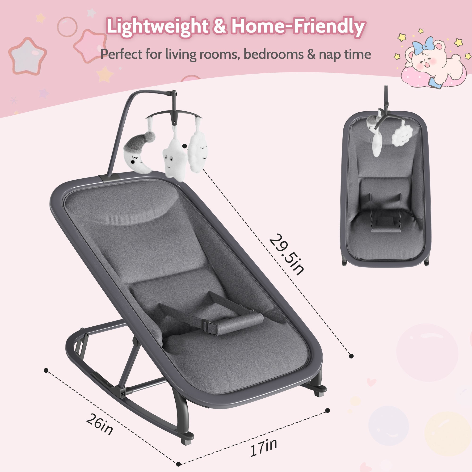 Aluminum Frame Baby Swing with Adjustable 3-Position Design Grey