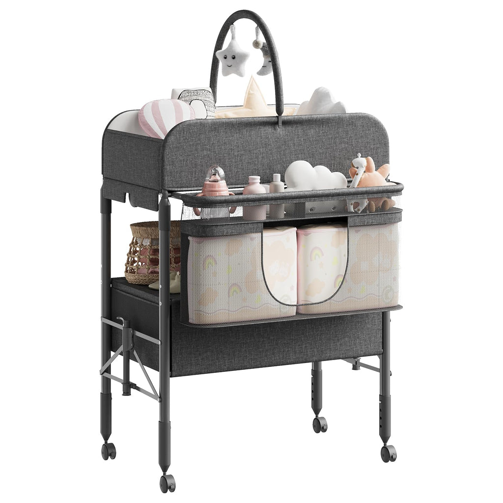 Portable Foldable Baby Changing Table with Storage Baskets Dark Grey