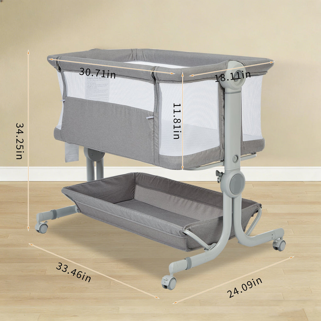 3-in-1 Portable Baby Bassinet Bedside Sleeper Light Grey
