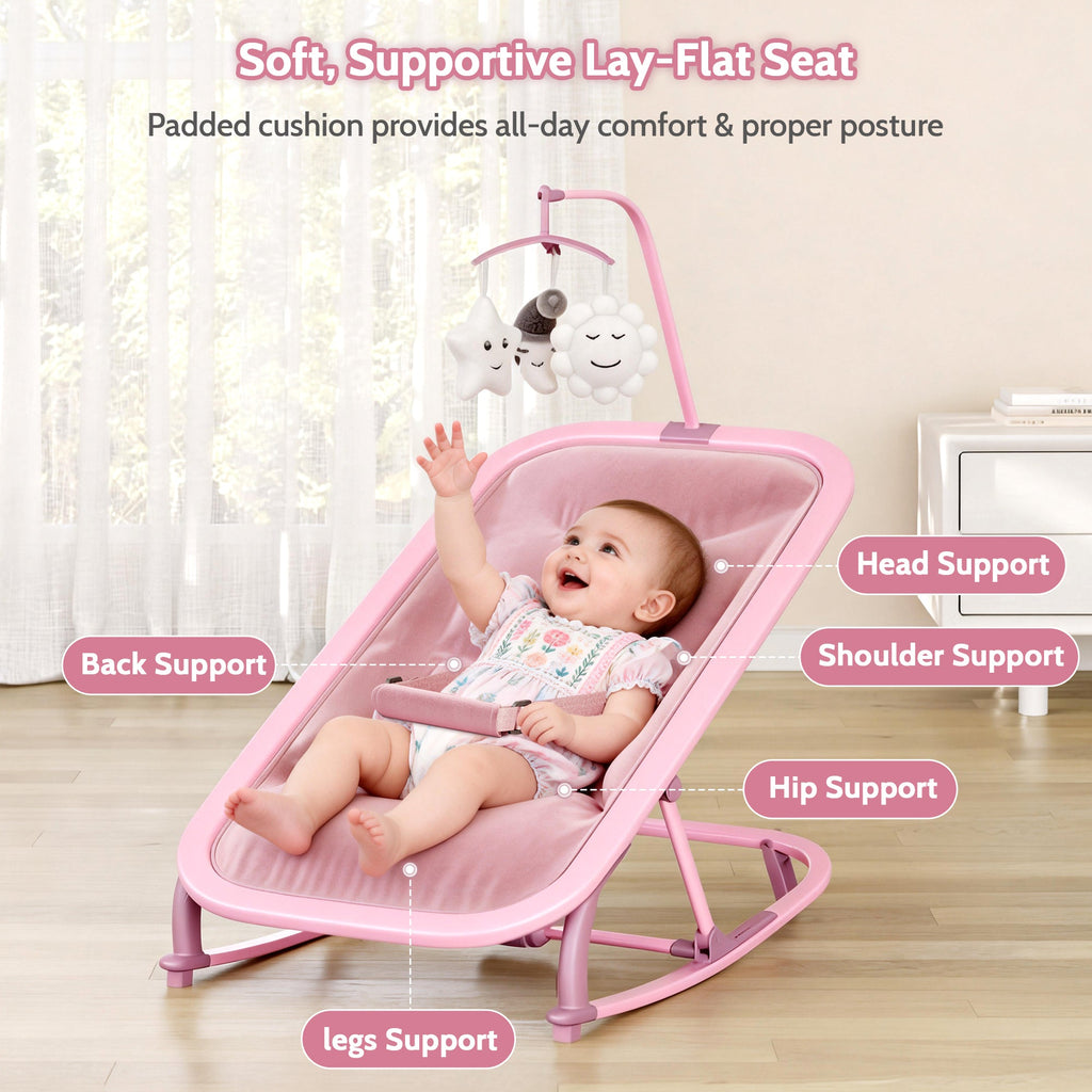 Aluminum Frame Baby Swing with Adjustable 3-Position Design Pink