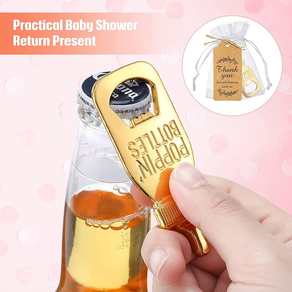 Gold Baby Bottle Opener Party Tokens 24pcs with Organza Bags