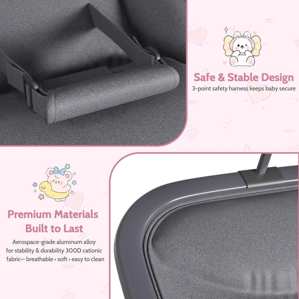 Aluminum Frame Baby Swing with Adjustable 3-Position Design Grey