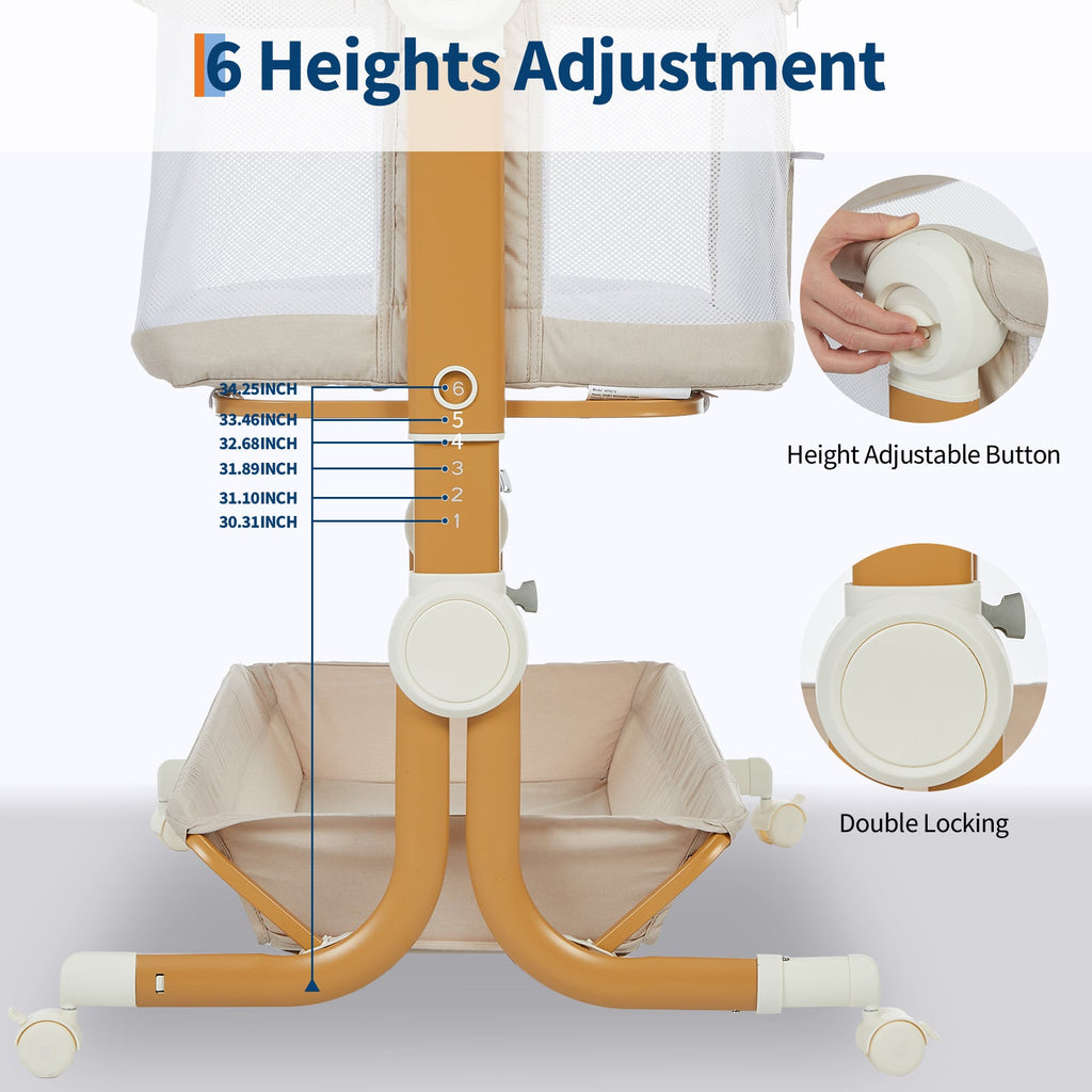 3-in-1 Portable Baby Bassinet Bedside Sleeper Khaki