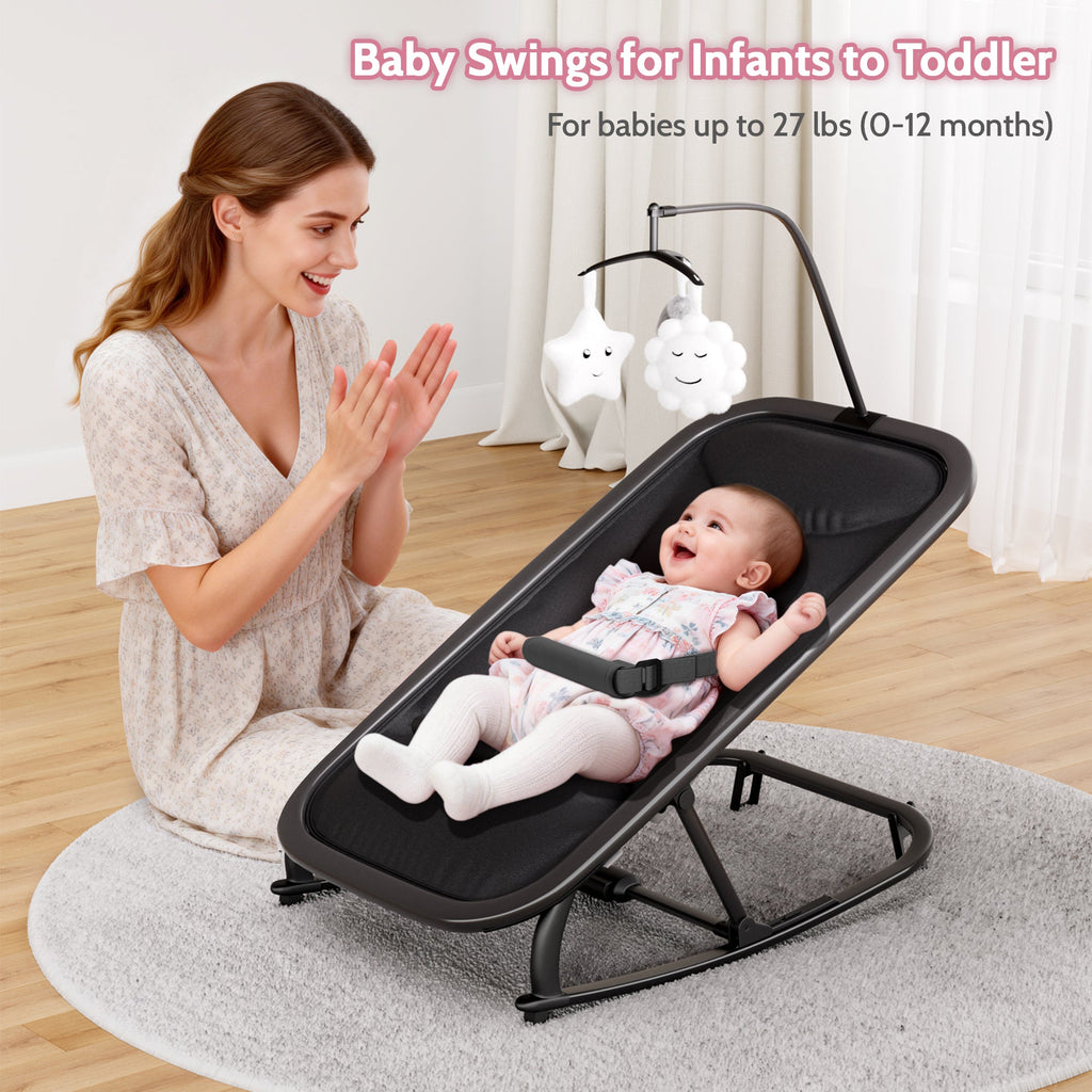 Aluminum Frame Baby Swing with Adjustable 3-Position Design Black