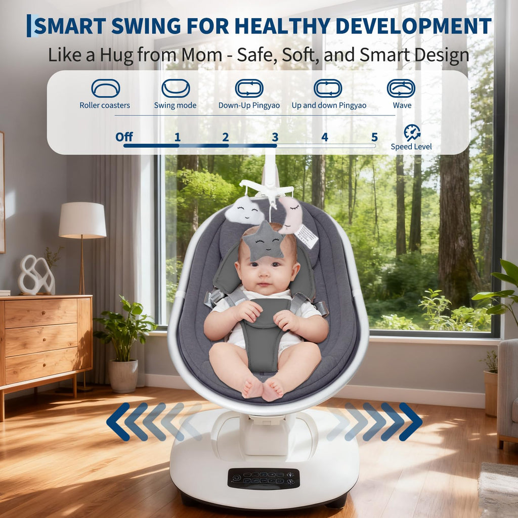 Electric Baby Swing with 5 Soothing Motions and Remote Control Dark Grey