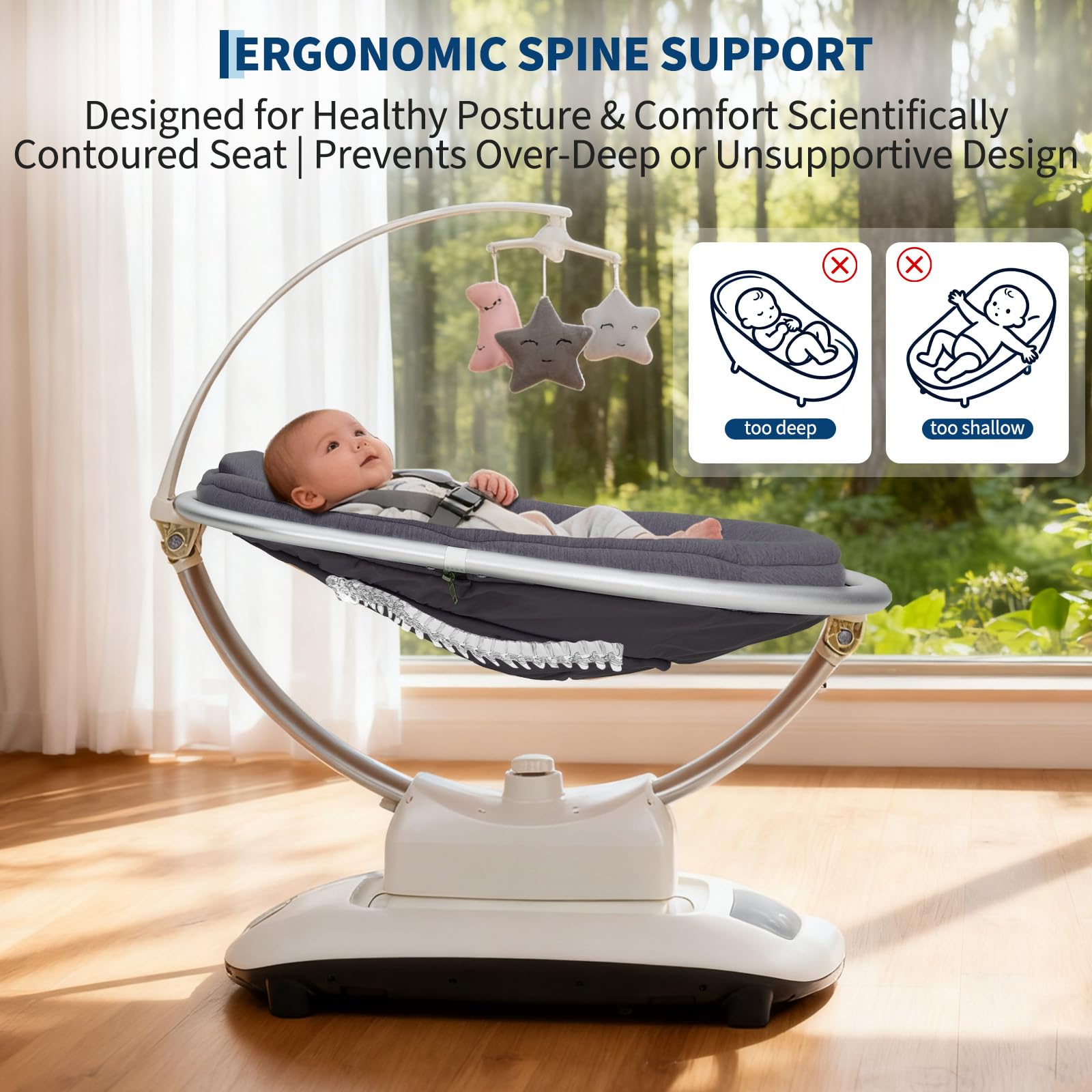 Electric Baby Swing with 5 Soothing Motions and Remote Control Dark Grey