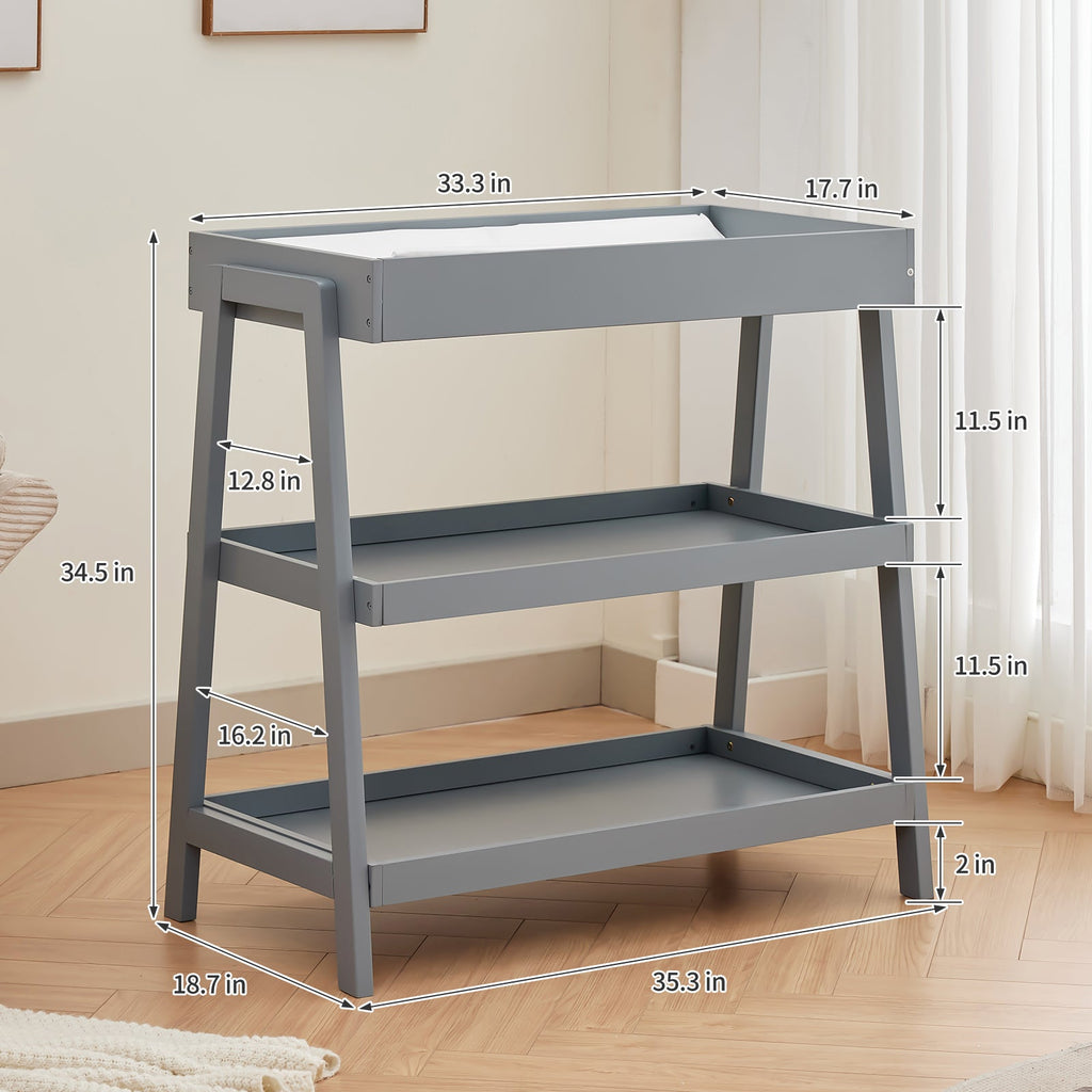 Wooden Baby Changing Table with Waterproof Pad Grey