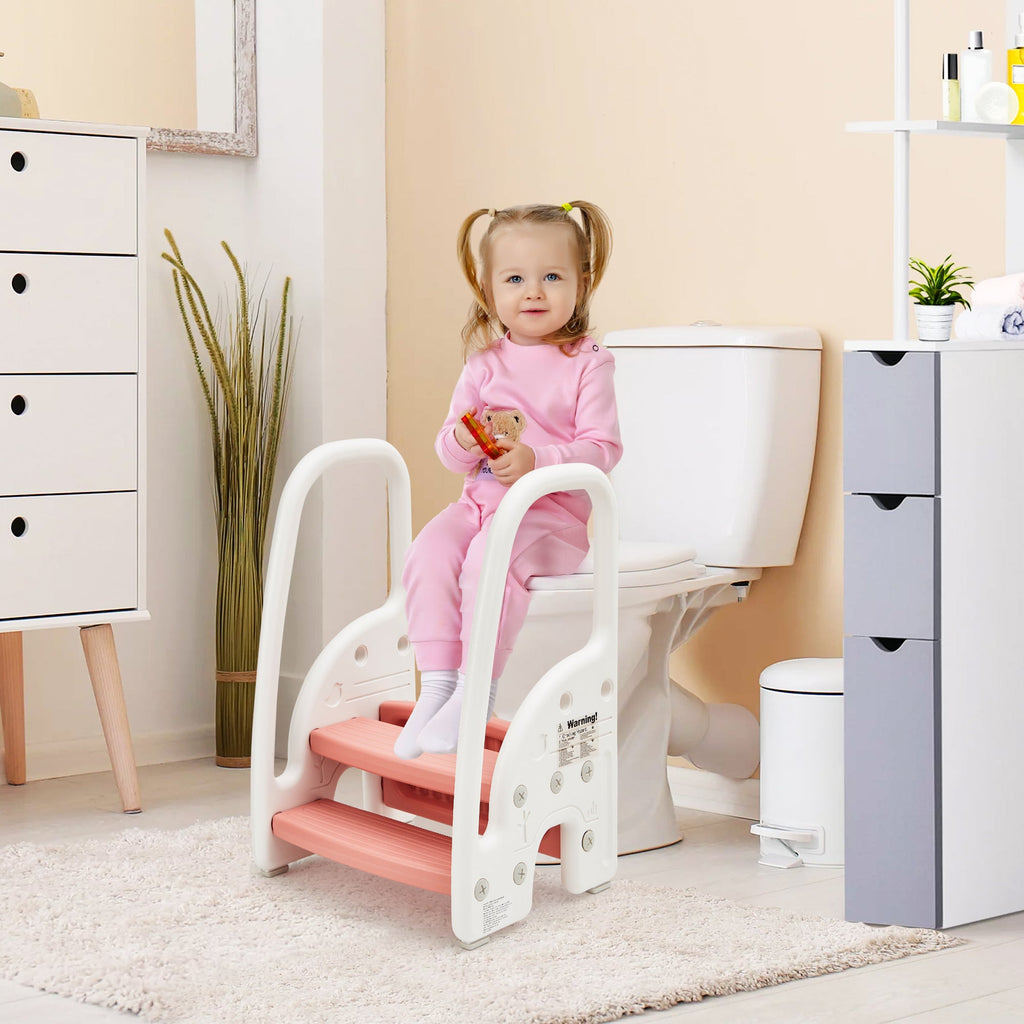 3-Step Toddler Step Stool with Safety Handles Pink