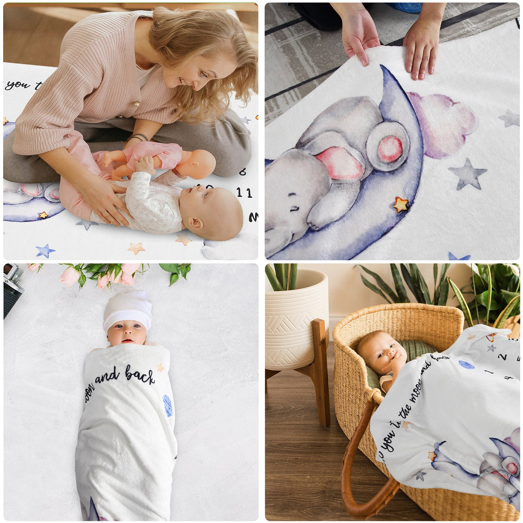 Soft Elephant Baby Milestone Blanket 40x51 inch Unisex Photo Prop