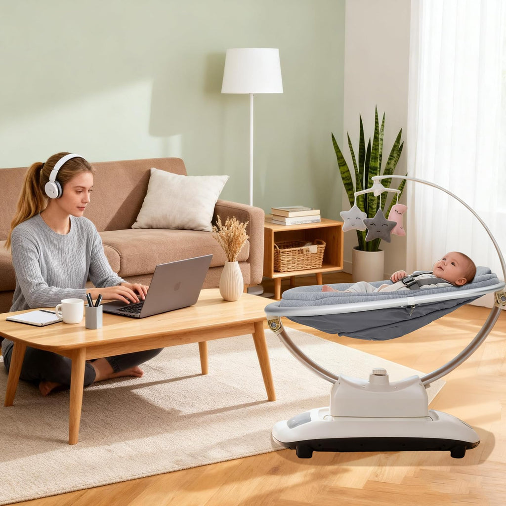 Electric Baby Swing with 5 Soothing Motions Light Grey
