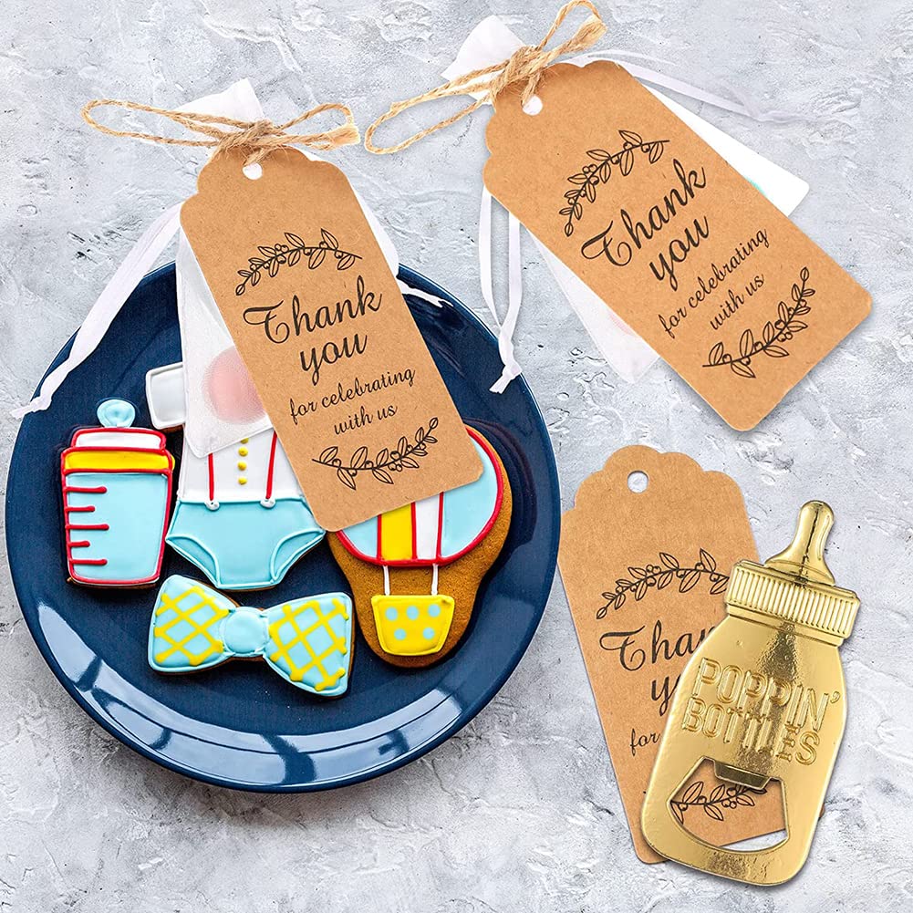 Gold Baby Bottle Opener Party Tokens 24pcs with Organza Bags