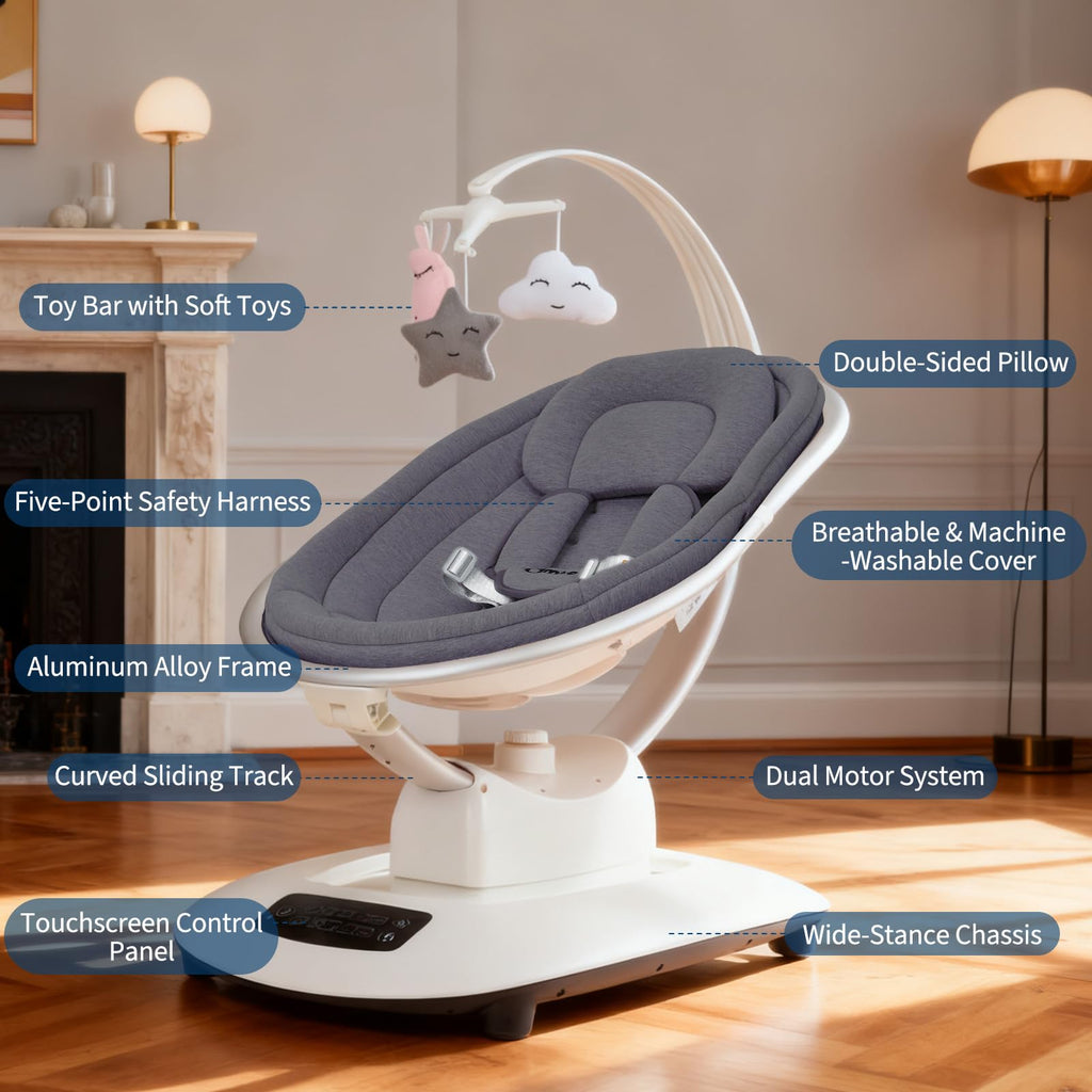 Electric Baby Swing with 5 Soothing Motions and Remote Control Dark Grey