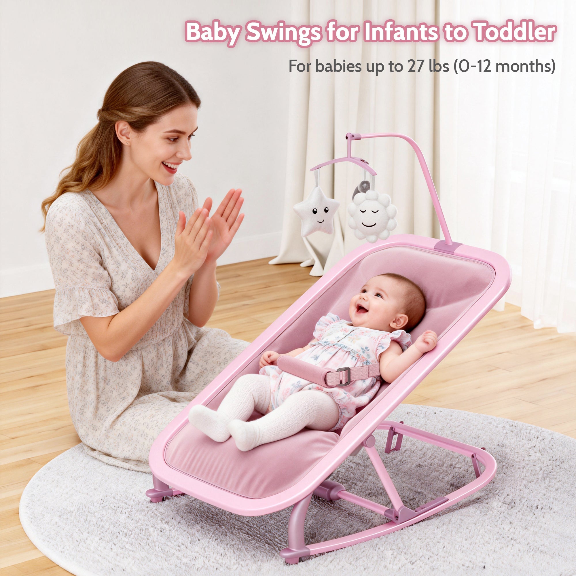 Aluminum Frame Baby Swing with Adjustable 3-Position Design Pink