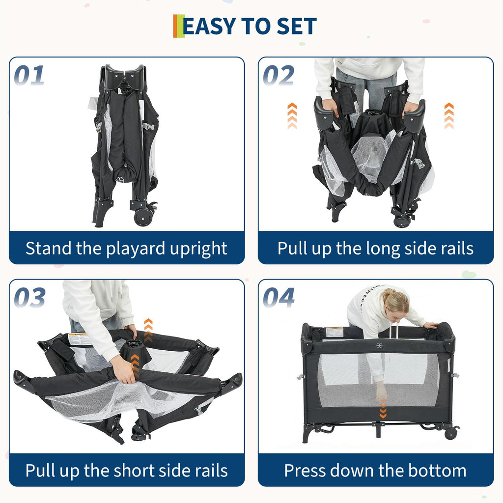 4 in 1 Baby Playard Portable Bedside Crib with Rocking Bassinet and Diaper Changer GainNo