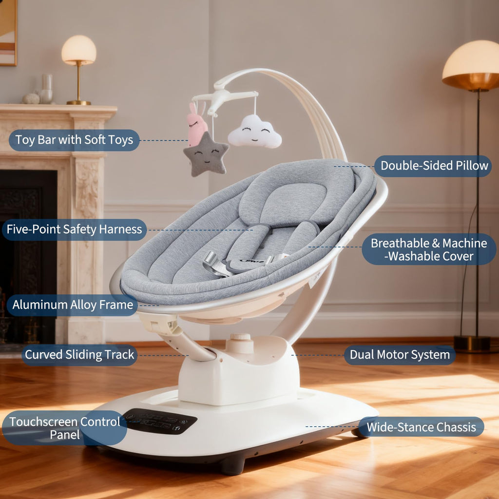 Electric Baby Swing with 5 Soothing Motions Light Grey